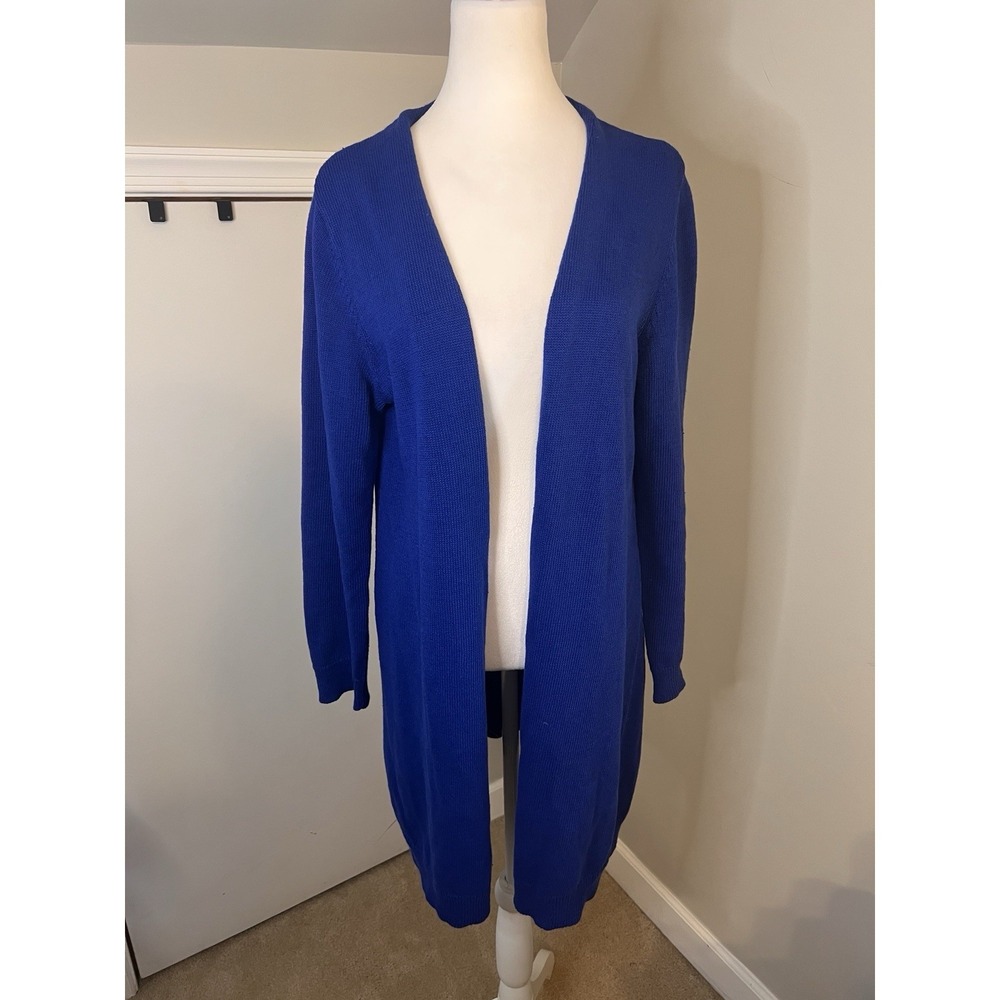 eileen fisher blue linen and cotton cardigan Open Front Drape Medium